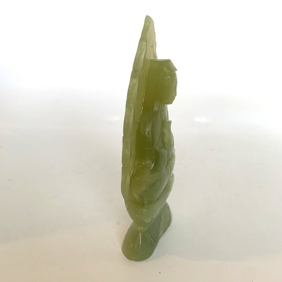 Chinese Nephrite Jade Seated Guanyin 6" Statue Hand Carved w/Pierced Leaf Halo - Picture 9 of 13